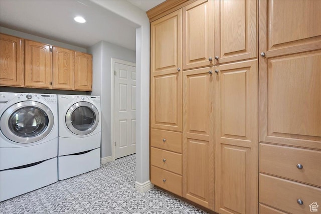 1964 N 2000 E, Layton, UT 84040 - washroom featuring separate washer and dryer, cabinet space, light tile patterned floors, and recessed lighting