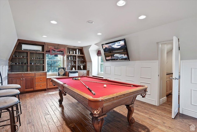 1964 N 2000 E, Layton, UT 84040 - game room featuring light wood-type flooring, billiards, wainscoting, recessed lighting, and a wall mounted air conditioner