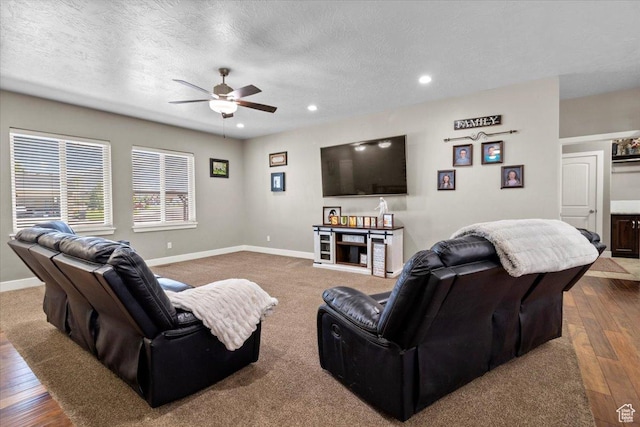 216 E 1370 S, Nephi, UT 84648 - living room featuring a ceiling fan, recessed lighting, wood-type flooring, and a textured ceiling