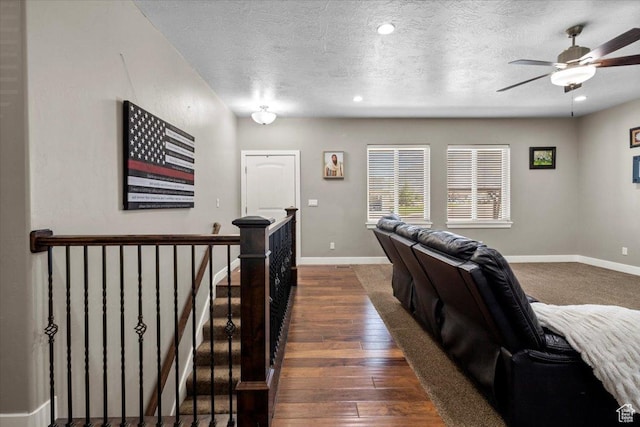 216 E 1370 S, Nephi, UT 84648 - living area with dark wood finished floors, ceiling fan, a textured ceiling, and recessed lighting