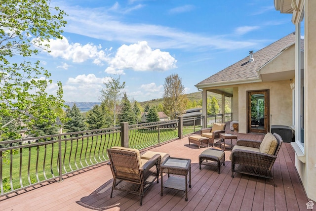 364 N Tanner Ln, Midway, UT 84049 - wooden terrace with a lawn and an outdoor living space