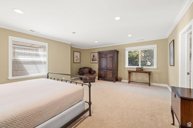 364 N Tanner Ln, Midway, UT 84049 - bedroom featuring crown molding, light carpet, and recessed lighting