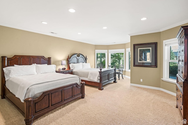364 N Tanner Ln, Midway, UT 84049 - bedroom featuring light carpet, recessed lighting, and ornamental molding