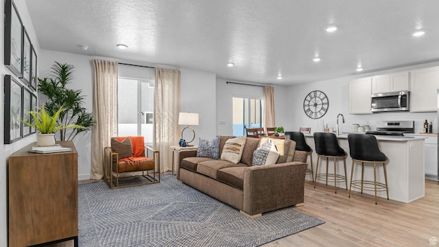 1538 E 720 N Unit 1083, Salem, UT 84653 - living area with light wood-type flooring, recessed lighting, and a textured ceiling