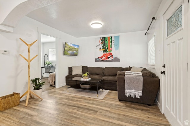 1163 E Blaine Ave, Salt Lake City, UT 84105 - living area featuring wood finished floors and arched walkways