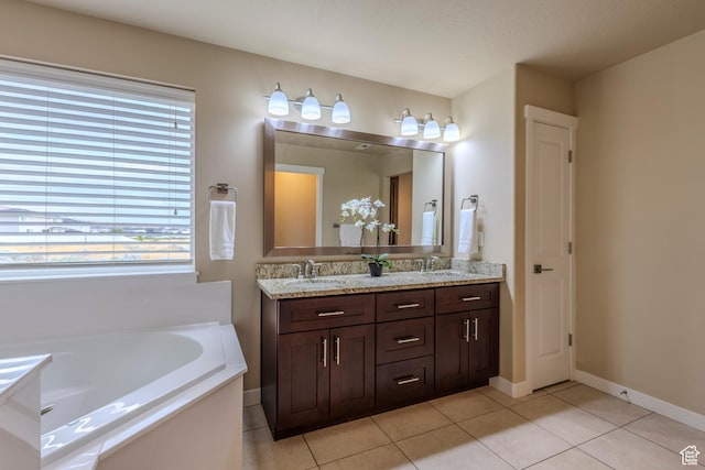 1107 W Coyote Gulch Way, Bluffdale, UT 84065 - bathroom with double vanity, a bath, and tile patterned floors