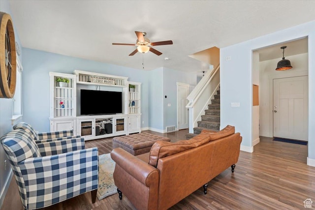 64 W 470 N, Vineyard, UT 84059 - living area featuring a ceiling fan, wood finished floors, and stairs