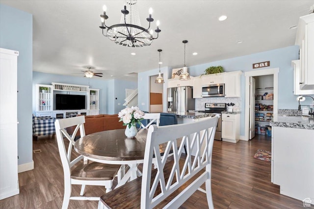 64 W 470 N, Vineyard, UT 84059 - dining space featuring a chandelier, dark wood-type flooring, recessed lighting, and a ceiling fan