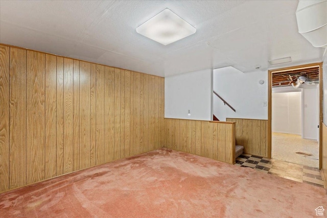 876 N 1300 W, Salt Lake City, UT 84116 - finished basement with wood walls, stairs, carpet floors, and a wainscoted wall