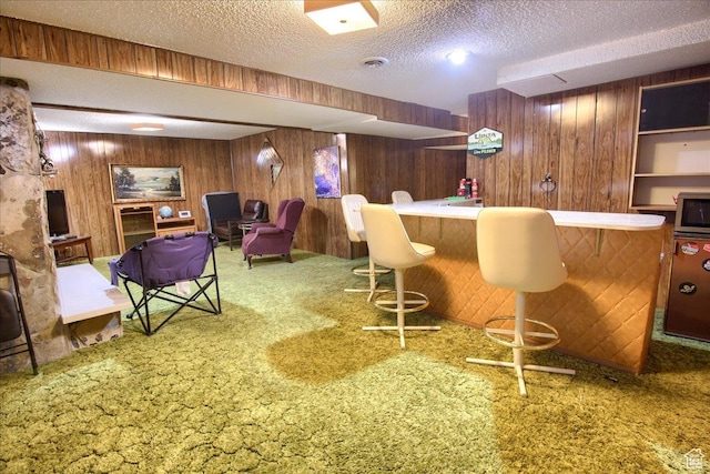 1184 16th St Unit B, Ogden, UT 84404 - indoor dry bar featuring carpet, wooden walls, and a textured ceiling