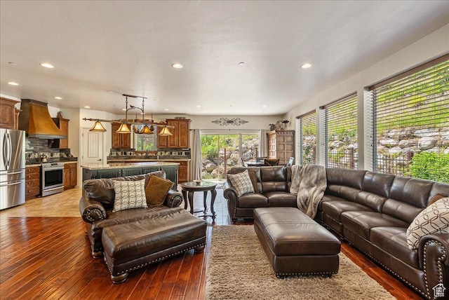 1487 E Deer Ridge Dr, Draper, UT 84020 - living area featuring hardwood / wood-style floors and recessed lighting