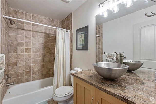 1487 E Deer Ridge Dr, Draper, UT 84020 - bathroom with vanity and shower / bathtub combination with curtain