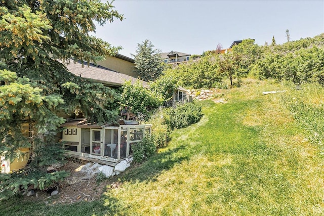 1487 E Deer Ridge Dr, Draper, UT 84020 - view of grassy yard with exterior structure and an outdoor structure