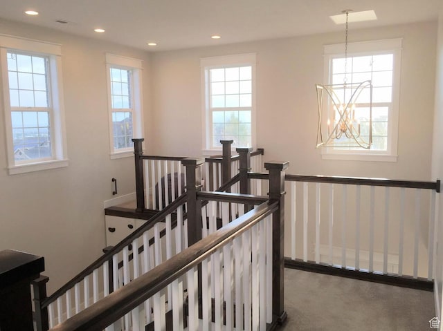 14312 S Herriman View Way, Herriman, UT 84096 - stairway with plenty of natural light, a chandelier, recessed lighting, and carpet flooring