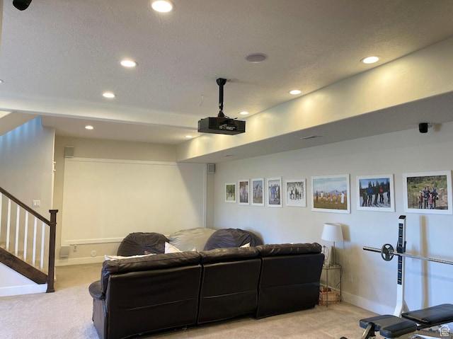 14312 S Herriman View Way, Herriman, UT 84096 - home theater with light carpet, recessed lighting, and a textured ceiling