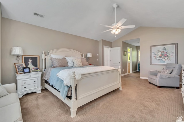 3065 W Current Creek Dr, South Jordan, UT 84095 - bedroom with light colored carpet, lofted ceiling, and ceiling fan