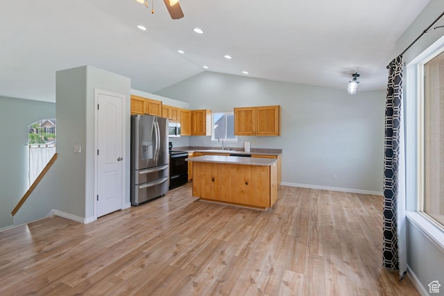 1226 N 3020 W, Provo, UT 84601 - kitchen featuring stainless steel appliances, light countertops, a center island, light wood-style flooring, and recessed lighting