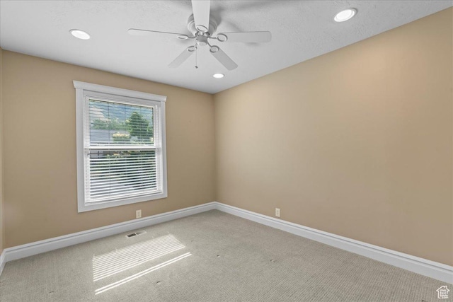 8022 S Deer Creek Rd E, Cottonwood Heights, UT 84121 - spare room featuring carpet floors, recessed lighting, and a ceiling fan