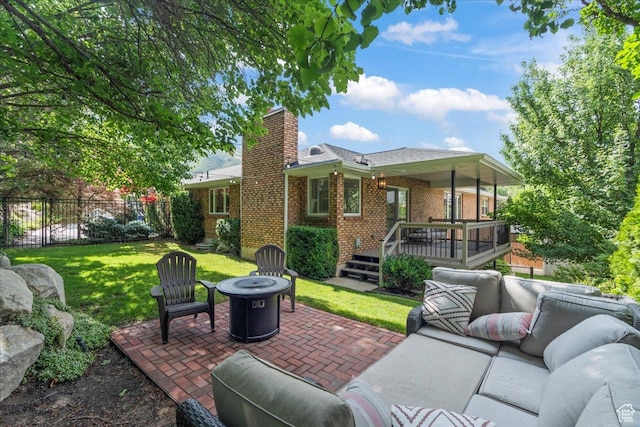 8022 S Deer Creek Rd E, Cottonwood Heights, UT 84121 - view of patio with a wooden deck and an outdoor living space with a fire pit