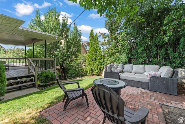 8022 S Deer Creek Rd E, Cottonwood Heights, UT 84121 - view of patio / terrace featuring an outdoor living space with a fire pit and a deck