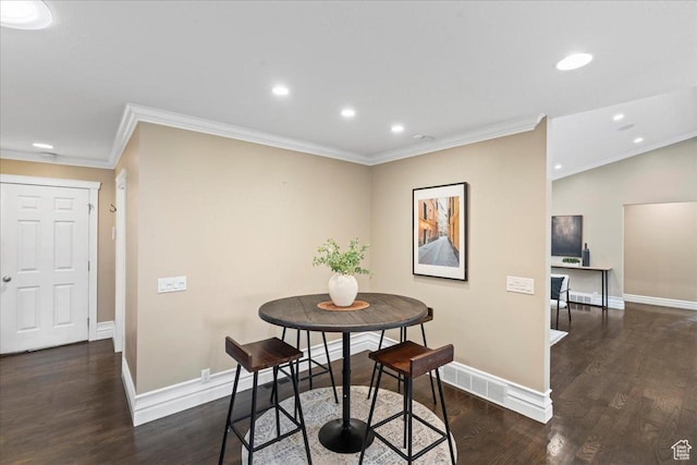 8022 S Deer Creek Rd E, Cottonwood Heights, UT 84121 - dining space featuring crown molding, wood finished floors, and recessed lighting