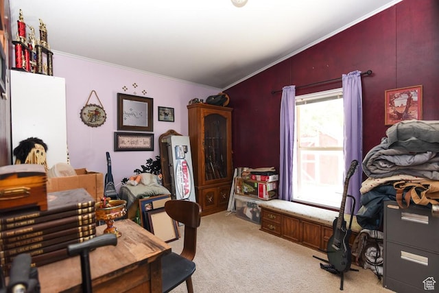 93 N Sherman St, Stockton, UT 84071 - home office featuring light carpet and ornamental molding