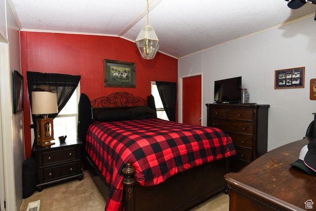 93 N Sherman St, Stockton, UT 84071 - bedroom with light carpet, ornamental molding, and vaulted ceiling