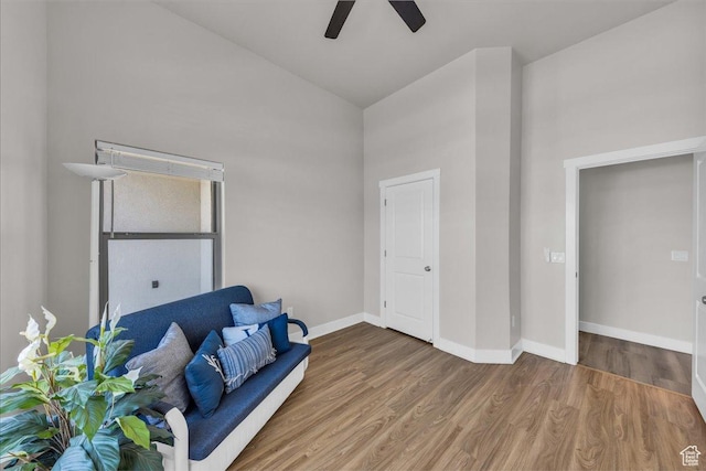 2811 S 3210 E, St George, UT 84790 - living area featuring a ceiling fan, wood finished floors, and high vaulted ceiling