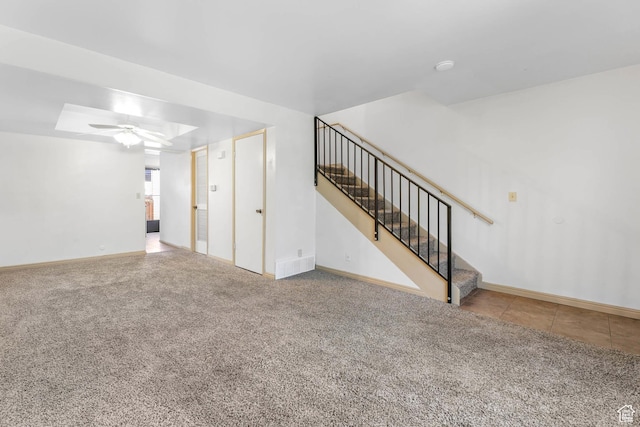 88 W 50 S Unit J8, Centerville, UT 84014 - unfurnished living room with stairs, carpet, and a ceiling fan