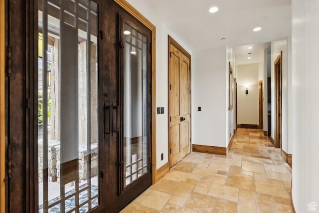 2711 E Bitter Brush Dr, Park City, UT 84098 - hallway with stone tile floors and recessed lighting