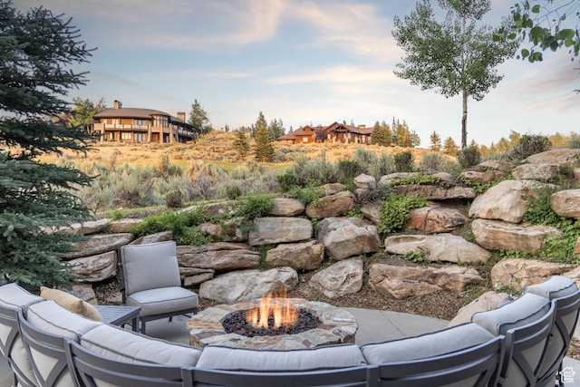 2711 E Bitter Brush Dr, Park City, UT 84098 - view of patio with an outdoor living space with a fire pit