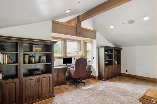 2711 E Bitter Brush Dr, Park City, UT 84098 - office featuring vaulted ceiling, light colored carpet, and recessed lighting