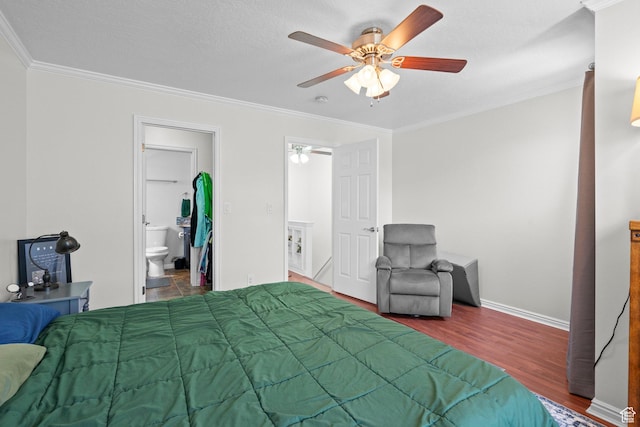 632 W 100 N, Spanish Fork, UT 84660 - bedroom featuring ornamental molding, wood finished floors, a ceiling fan, and ensuite bathroom