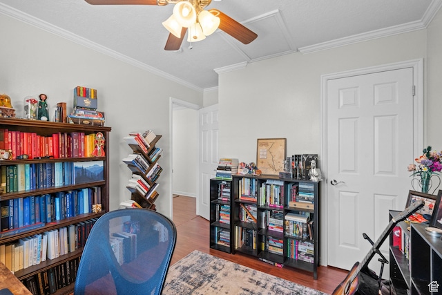 632 W 100 N, Spanish Fork, UT 84660 - office area with a ceiling fan, wood finished floors, and crown molding