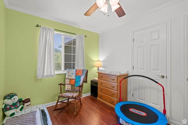 632 W 100 N, Spanish Fork, UT 84660 - rec room with dark wood-type flooring, crown molding, and a ceiling fan