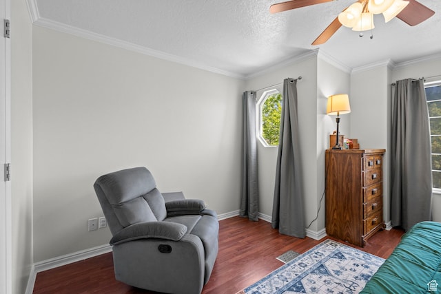 632 W 100 N, Spanish Fork, UT 84660 - living area featuring a ceiling fan, wood finished floors, crown molding, and a textured ceiling