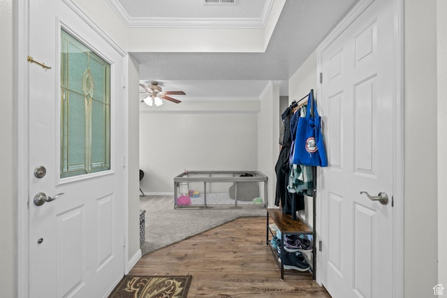 632 W 100 N, Spanish Fork, UT 84660 - entrance foyer featuring wood finished floors, crown molding, and ceiling fan