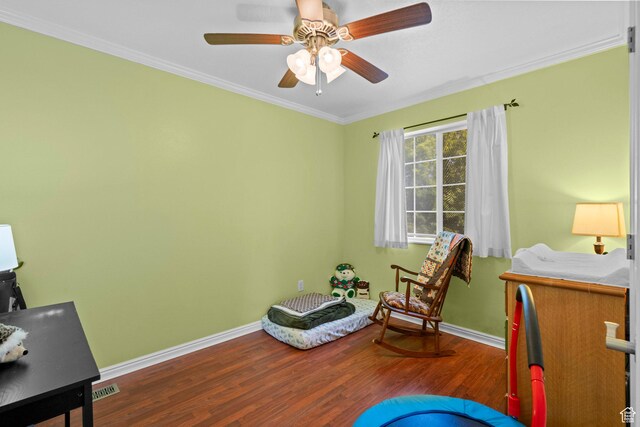 632 W 100 N, Spanish Fork, UT 84660 - sitting room featuring wood finished floors, ornamental molding, and a ceiling fan