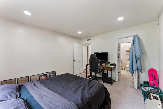 5544 S Springtree Ln E Unit H, Salt Lake City, UT 84107 - bedroom with light colored carpet, recessed lighting, and ensuite bathroom