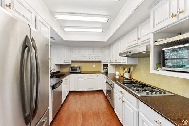 5544 S Springtree Ln E Unit H, Salt Lake City, UT 84107 - kitchen with appliances with stainless steel finishes, under cabinet range hood, and dark countertops