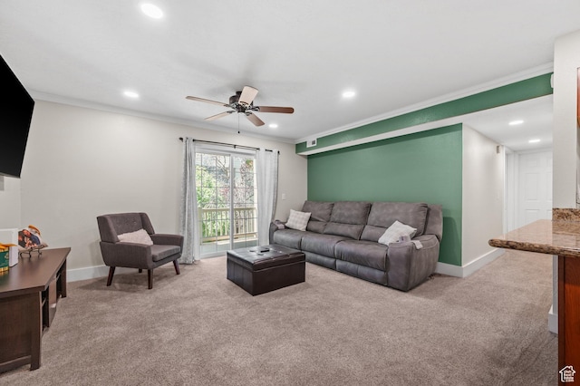 2095 S Main E Unit 5, Bountiful, UT 84010 - carpeted living area with ornamental molding, recessed lighting, and a ceiling fan