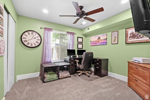 2095 S Main E Unit 5, Bountiful, UT 84010 - home office with carpet, a ceiling fan, and recessed lighting
