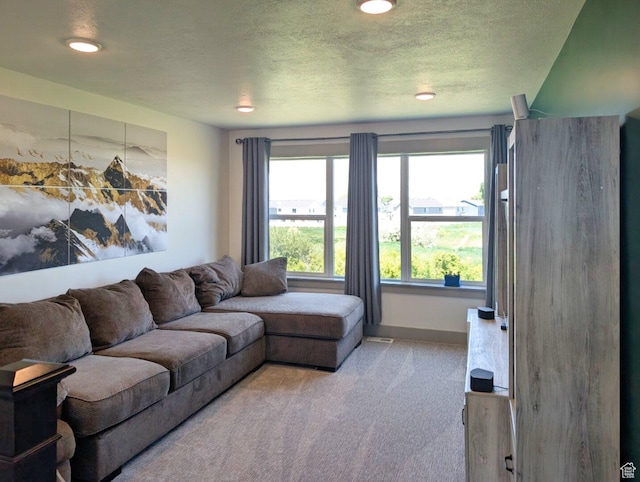 1991 Redtail Cir, Wellsville, UT 84339 - living area featuring light carpet, recessed lighting, and a textured ceiling