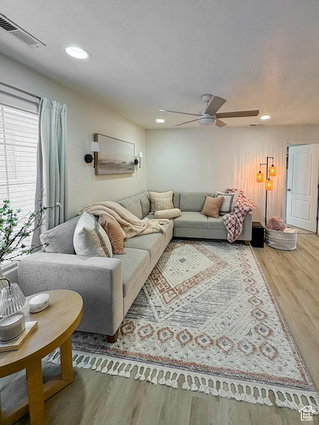 2930 E 450 N Unit F24, St George, UT 84790 - living area with wood finished floors, ceiling fan, and recessed lighting