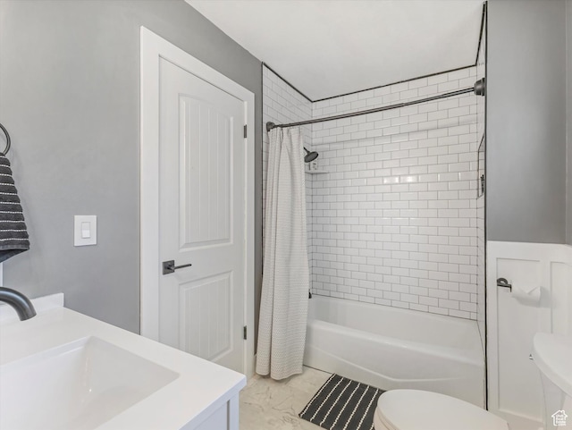 4736 S 2675 W, Roy, UT 84067 - bathroom with shower / tub combo with curtain, vanity, and marble finish flooring