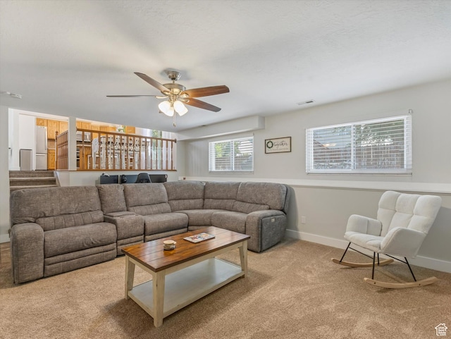 4736 S 2675 W, Roy, UT 84067 - carpeted living room with a ceiling fan and baseboards