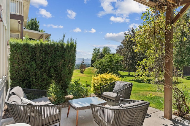 3231 E Lantern Hill Ct S, Cottonwood Heights, UT 84093 - view of patio with a mountain view and outdoor lounge area