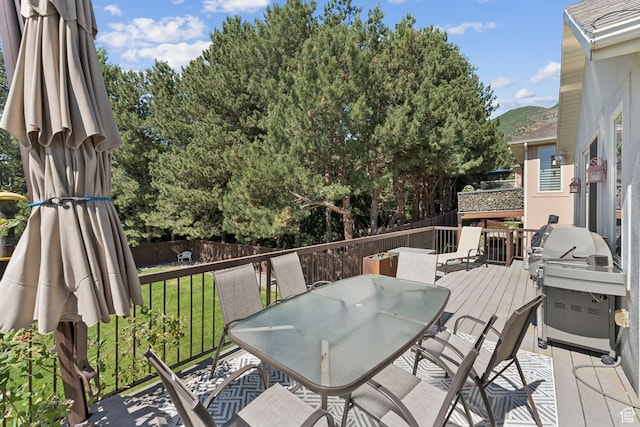3231 E Lantern Hill Ct S, Cottonwood Heights, UT 84093 - wooden deck featuring outdoor dining area and a grill