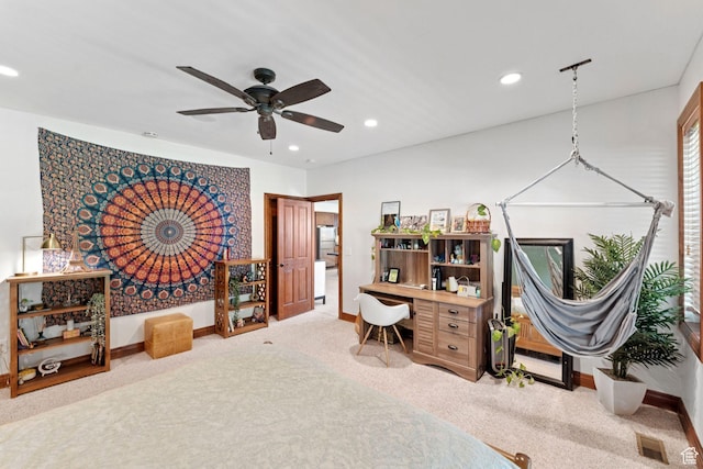 3231 E Lantern Hill Ct S, Cottonwood Heights, UT 84093 - home office with light carpet, ceiling fan, and recessed lighting