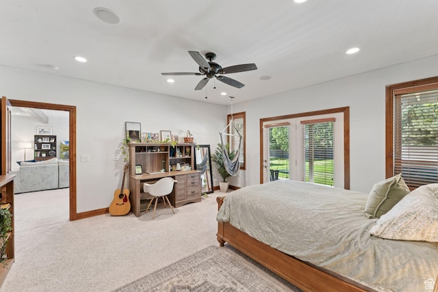 3231 E Lantern Hill Ct S, Cottonwood Heights, UT 84093 - carpeted bedroom featuring recessed lighting, access to outside, a ceiling fan, and an office area